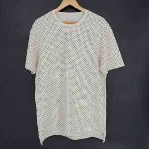 Bylt Mens Crew Neck Lux T Shirt Sz XL Ivory Polka Dot Split Hem Crew Neck Basic